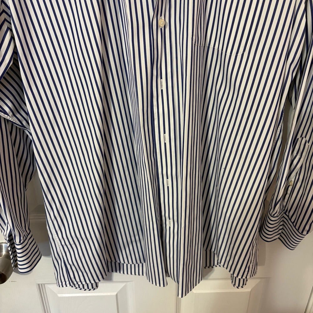 Jos. A. Bank Navy and White Stripe Dress Shirt - Picture 3 of 10